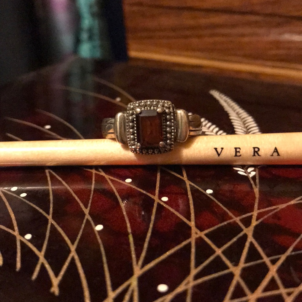 925 stamp sterling silver red stone ring